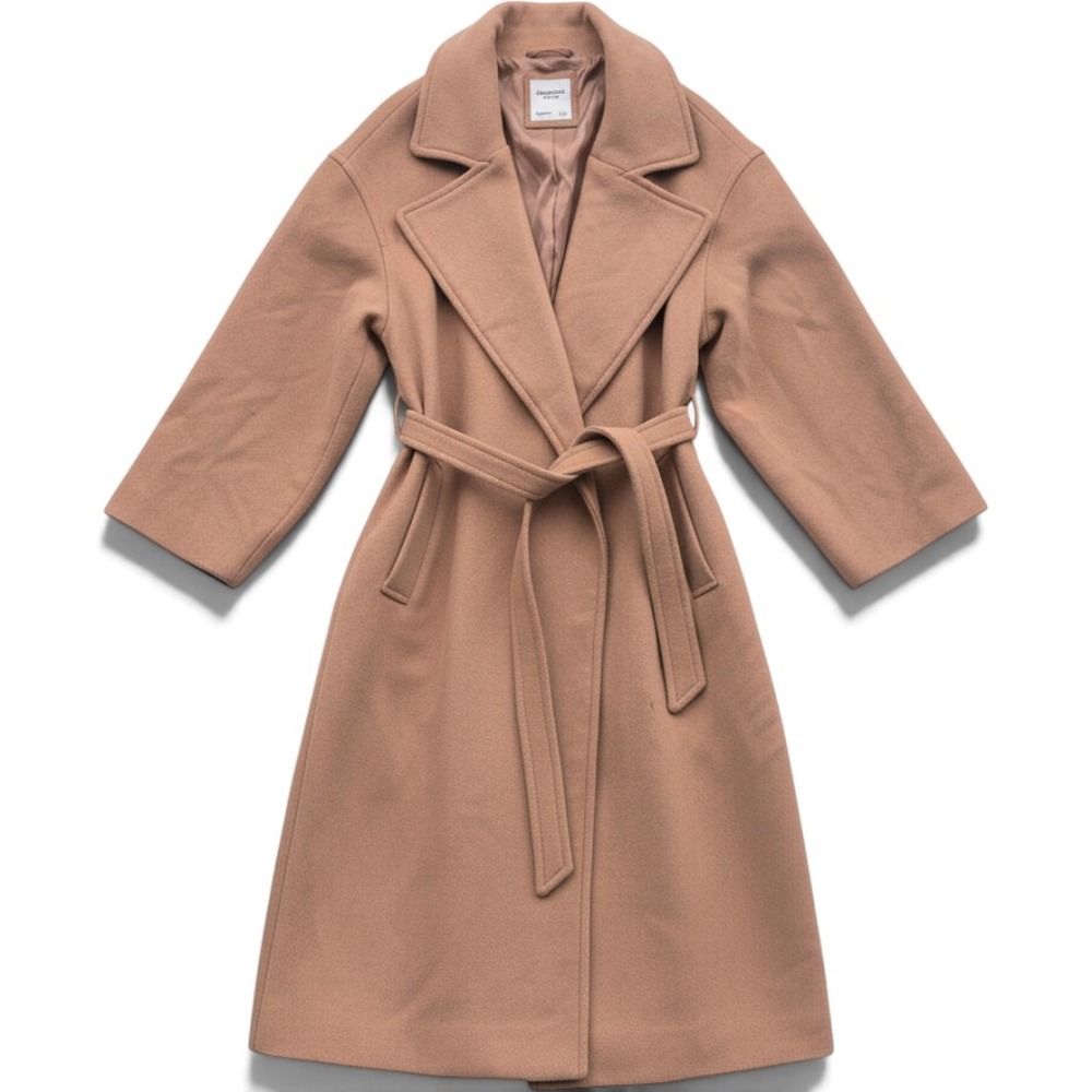 Abercrombie & Fitch Slouchy Blanket Wool Belted Wrap Coat Camel Large Norm Prep
